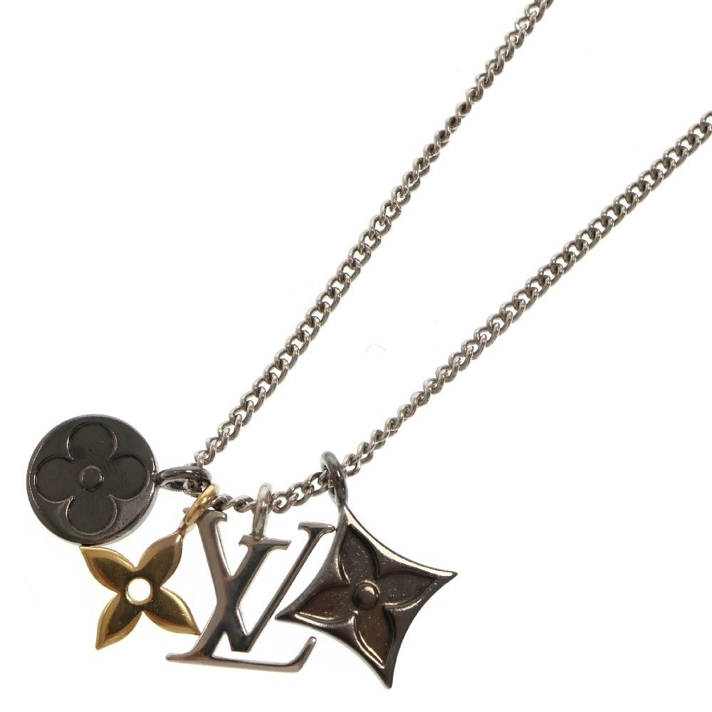 LOUIS VUITTON ルイヴィトン インスティンクト ネックレス モノグラムモチーフ シルバー×ゴールド ペンダント アクセサリー M00521