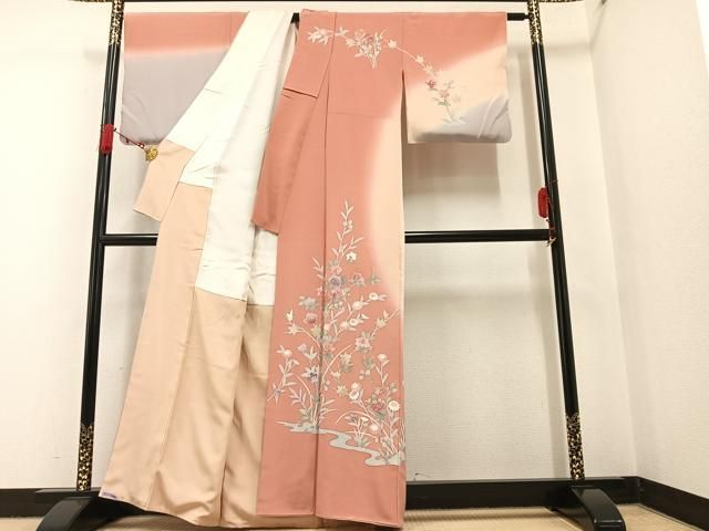 平和屋着物○訪問着 友禅 作家物 枝花文 暈し染め 正絹 逸品