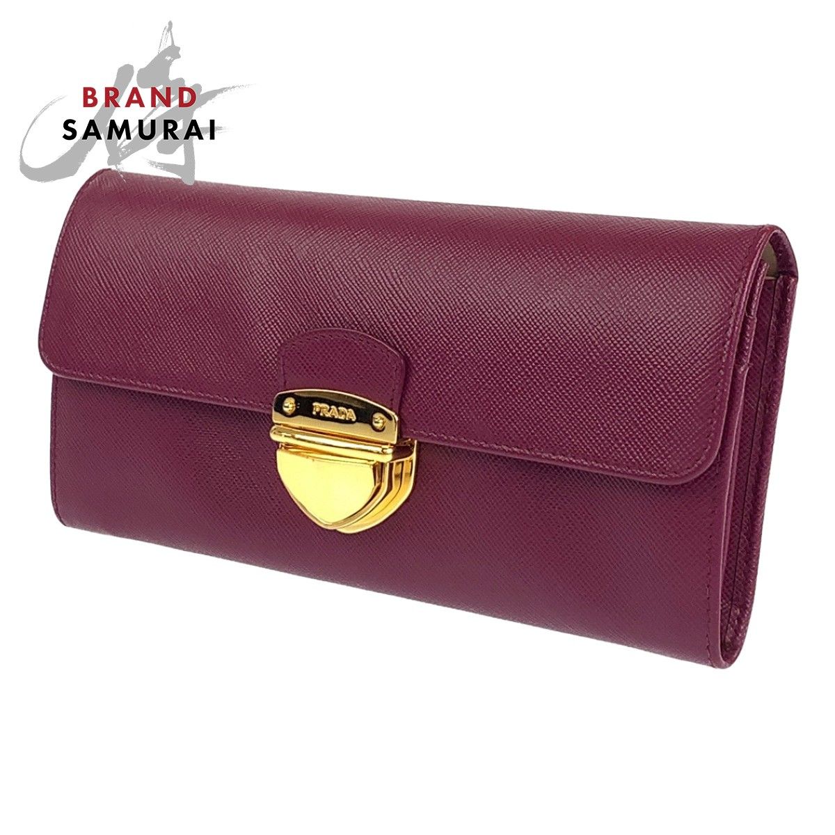 美品 PRADA プラダ サフィアーノ パープル 紫 ゴールド金具 レザー 長 