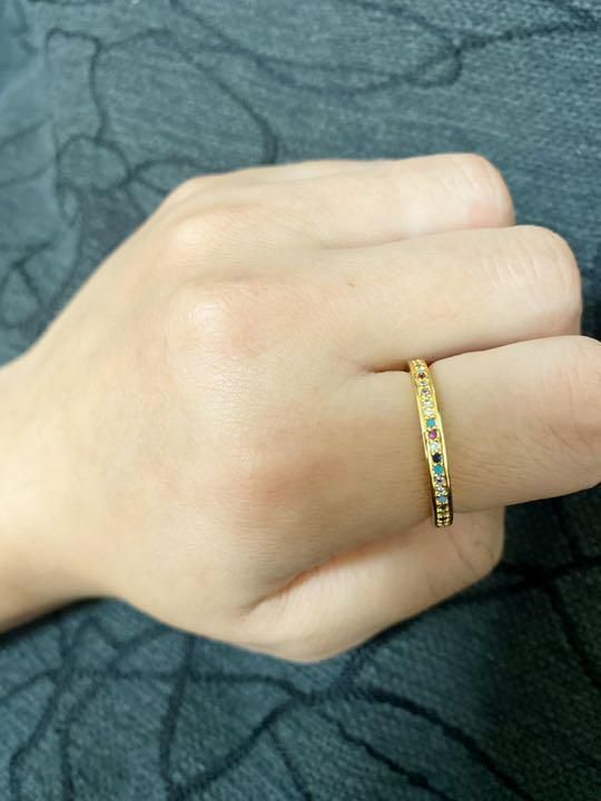 （1141）14号　ゴールド×小粒スワロカラフル高級仕立て細リング　指輪