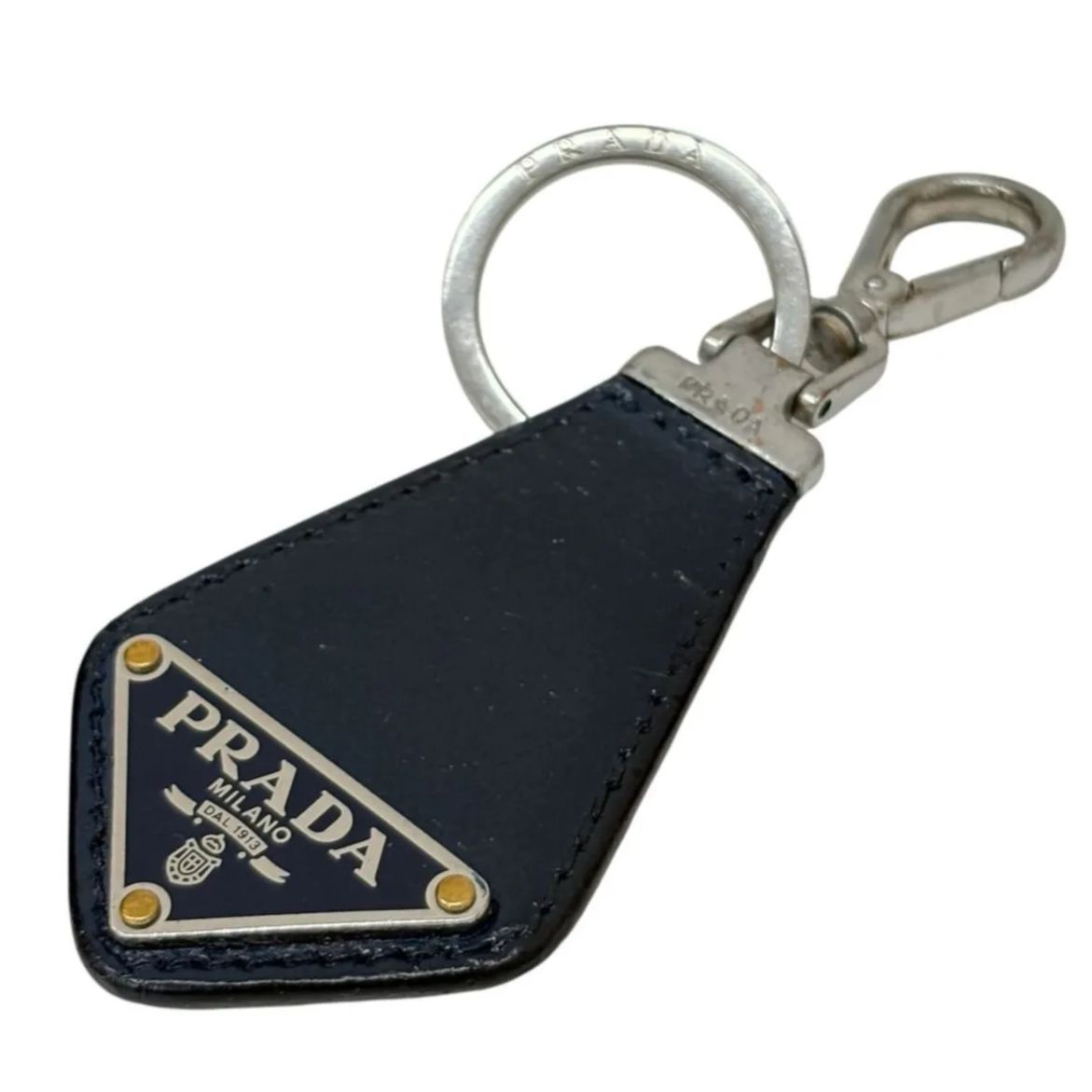 PRADA | プラダ キーリング キーホルダー サフィアーノレザー トライアングルロゴ 2PP041 ネイビー 紺 リペア商品