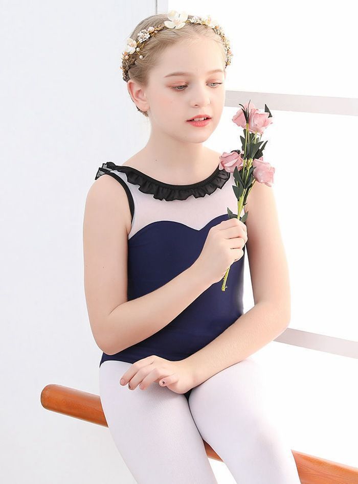 バレエ レオタード 子ども 上下セット 2点セット スカート チュールスカート フ スカート 子供 ジュニア キッズ こども おしゃれ レッスン 練習着 シンプル かわいい ブルー 120 130 140 150 160huawu01