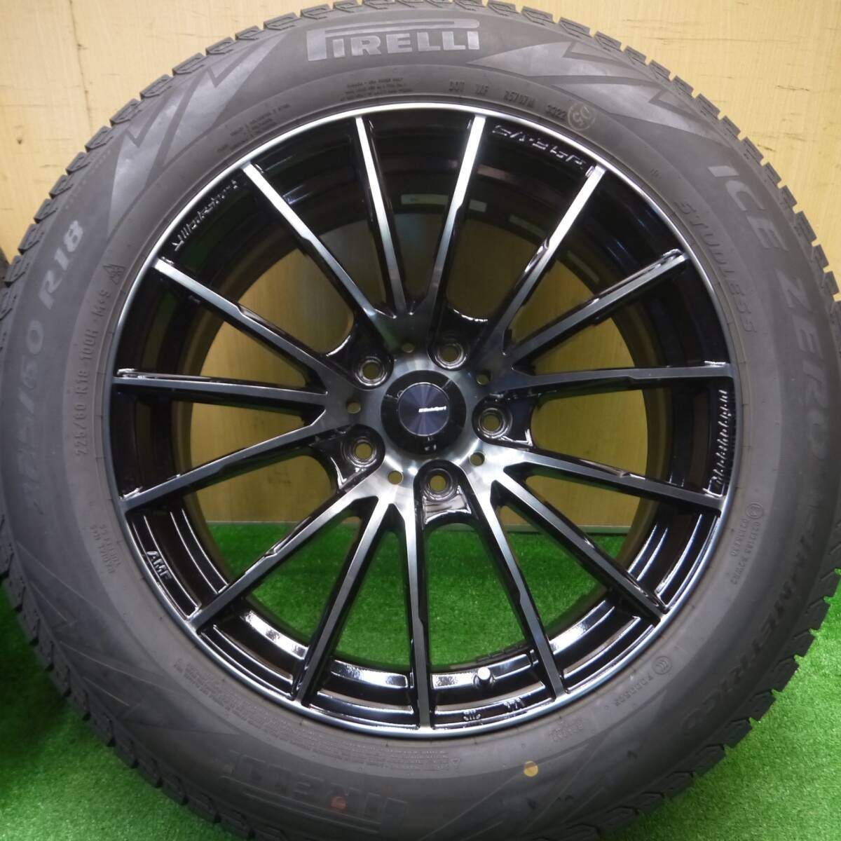 冷静な バリ溝 22年 キレイ 9.5分以上 WedsSport SA-35R AMF 225 60R18 スタッドレス ピレリ アイスゼロ アシンメトリコ ウェッズスポーツ PCD114.3 5H 4101105Hス
