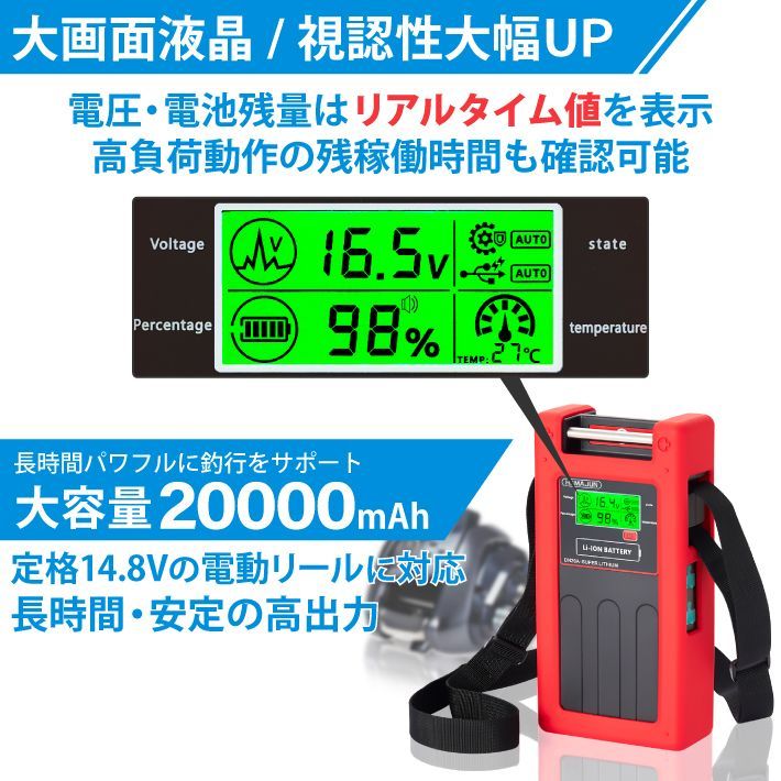 HEMAJUN ヘマジュン 電動リール用バッテリー DN-20 A 20000 mAh 16.8 V 大容量 シリコン製保護カバー付属 115-10-20