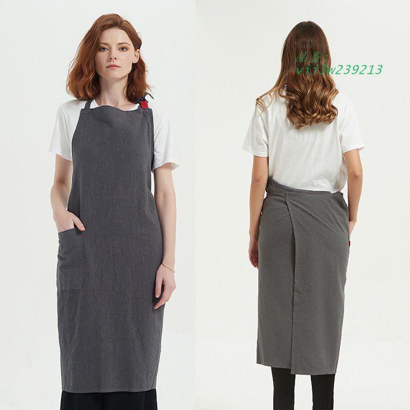 綿麻 エプロン 多色 亜麻 少女青年 カフェ 作業用 作業服 ミルクティー店 vii3w239213 エプロン 綿麻 作業服 綿麻マルチストライプエプロン ブラック ワーク