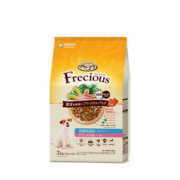 セット ユニ チャーム グラン･デリ Frecious アダルト成犬用 低脂肪設計 チキン 小魚入り 2 kg