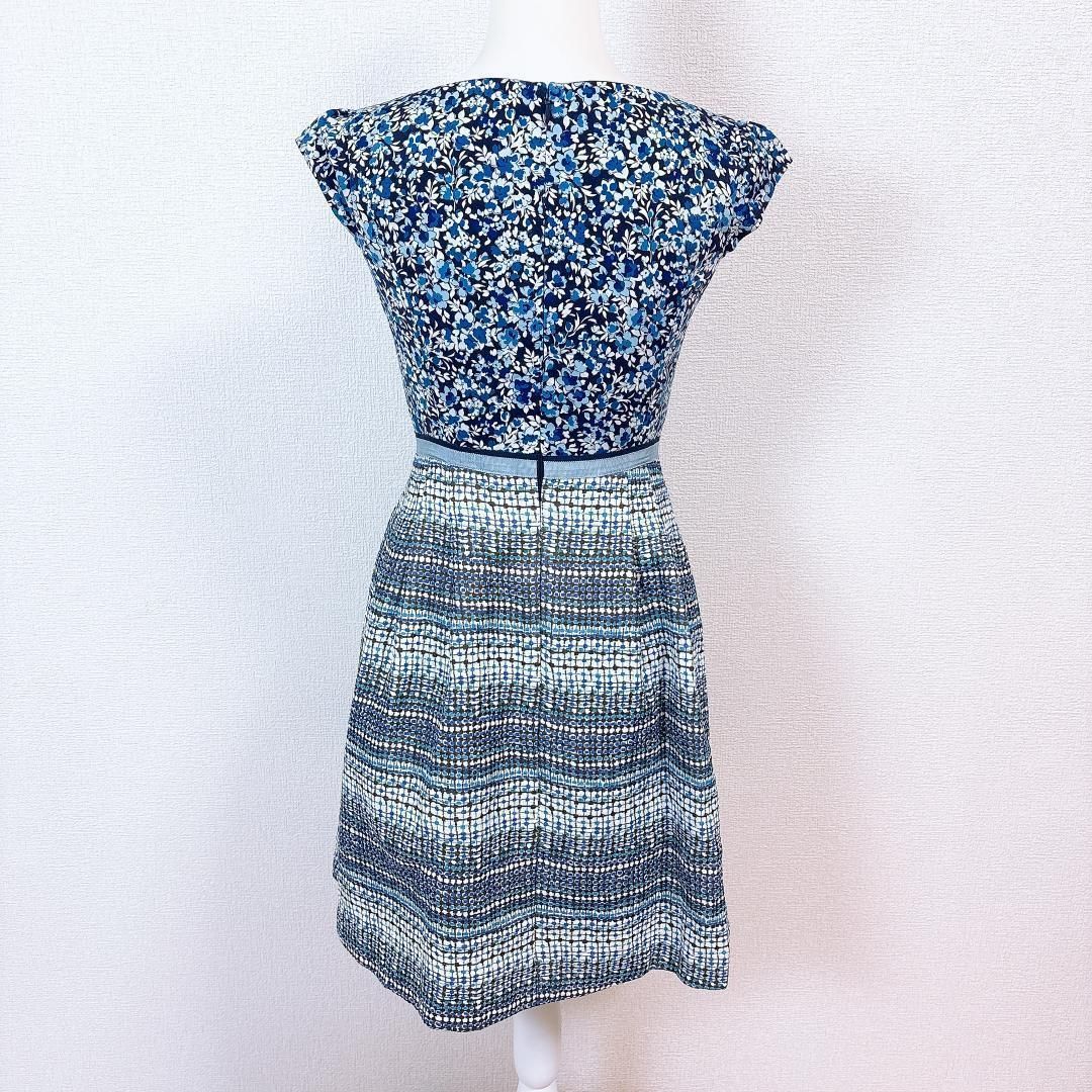 トッカ フレンチスリーブ ワンピース 切替 ドレス2 花柄 ネイビー