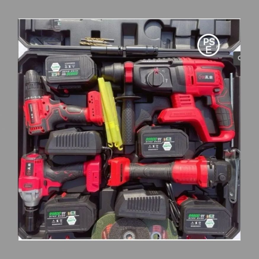 電動工具4点セット 研磨機|ハンマドリル|インパクトレンチ|ドリルドライバー 4つのバッテリ 充電器付き*2