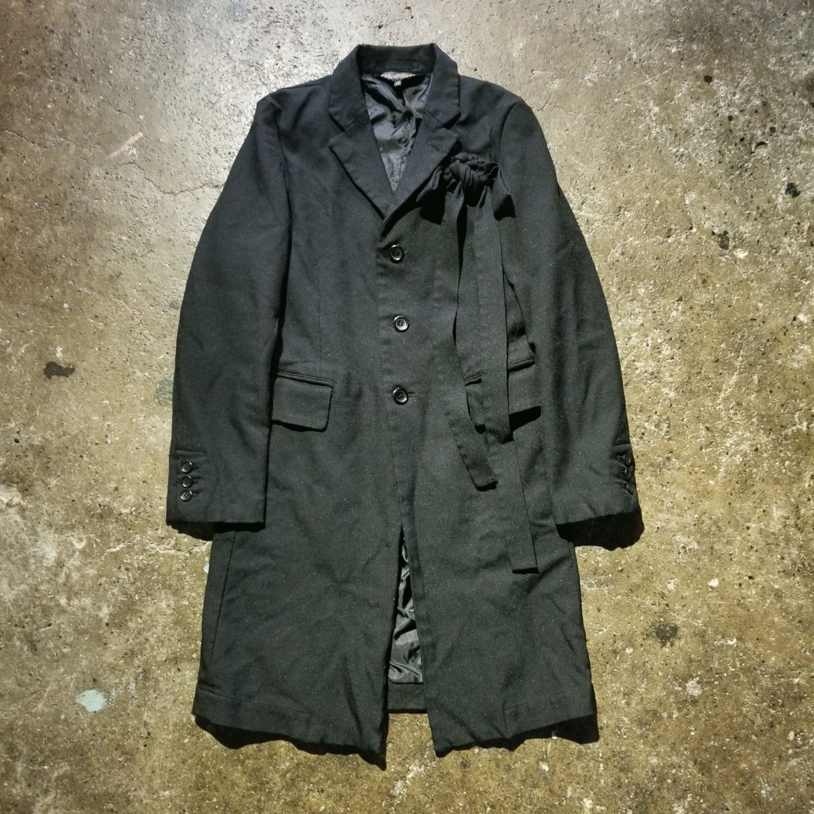 美品コムデギャルソンコムコム　エステル縮絨ジャケット紺 BLACK COMME des GARCONS 16aw エステル縮絨 リボン装飾 ロング