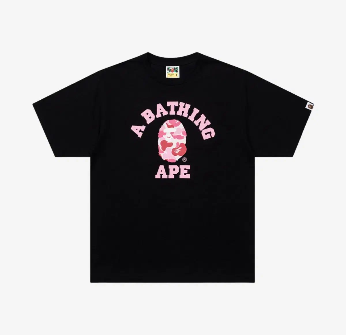 A BATHING APE アベイシングエイプ ABC カモフラージュ カレッジ Tシャツ 黒 ピンク S