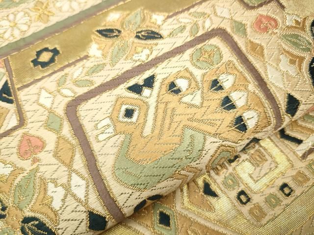 平和屋着物○六通柄袋帯 唐織 花鳥吉祥文 金糸 引箔 正絹 逸品