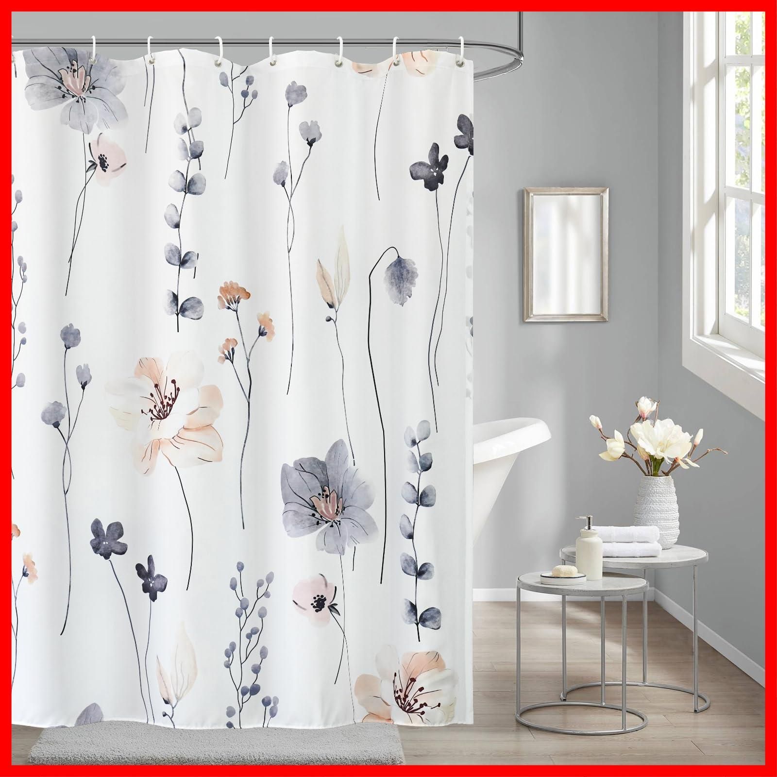 数量 防水防カビ 目隠し 断熱 防水防カビ お風呂カーテン 速乾 150cm丈 間仕切り 高密度生地 ユニットバス シャワーカーテン 浴室 花柄 AooHome リング付き 取付簡単