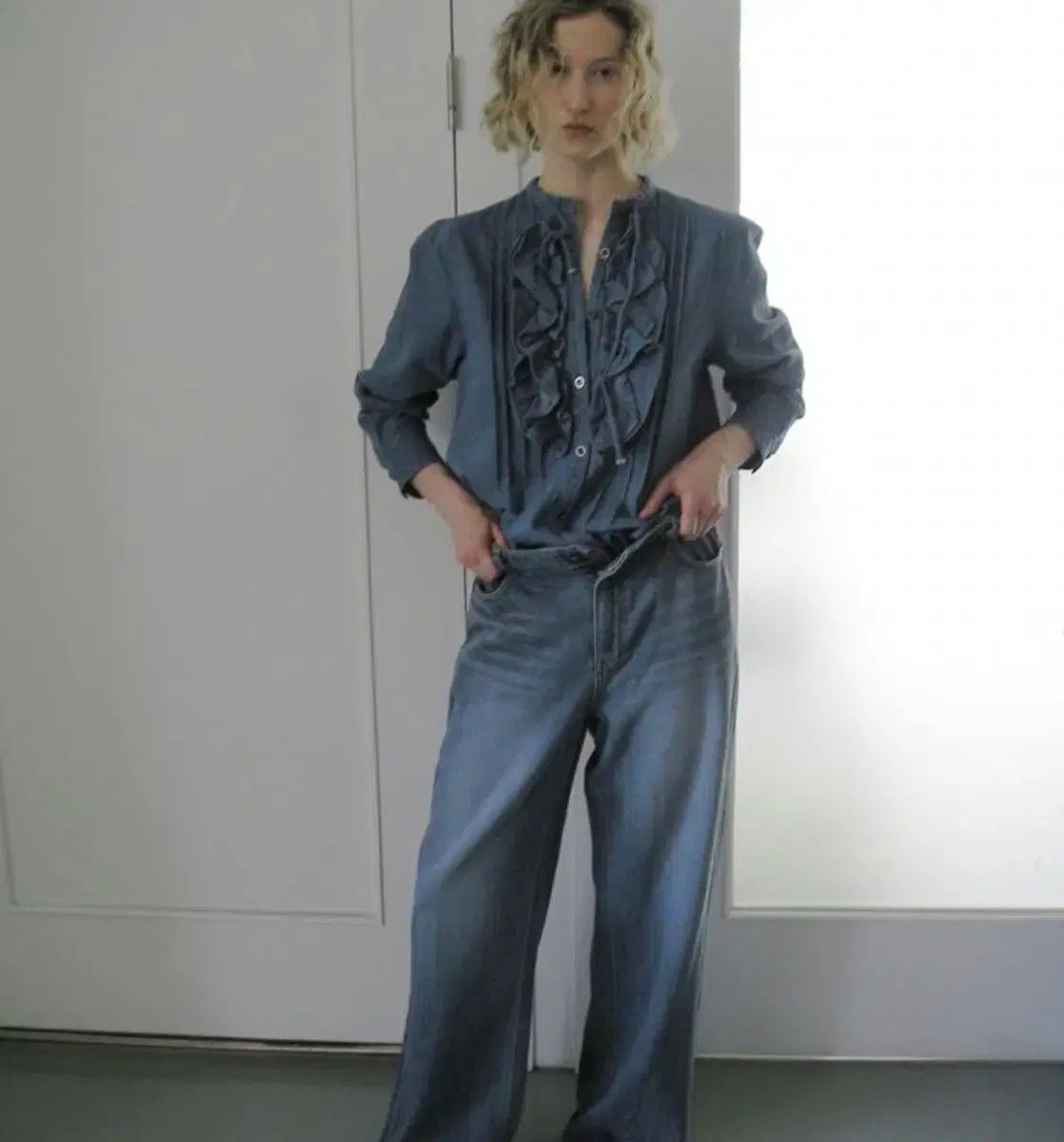 Eonts country denim frill blouse