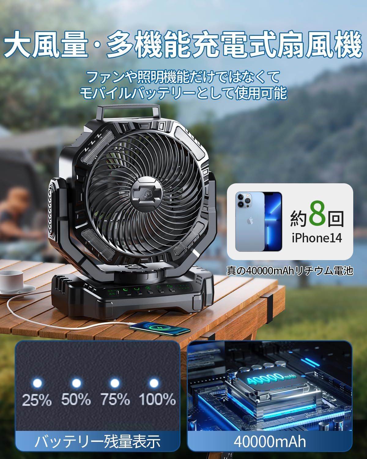 充電式扇風機 40000mAh大容量