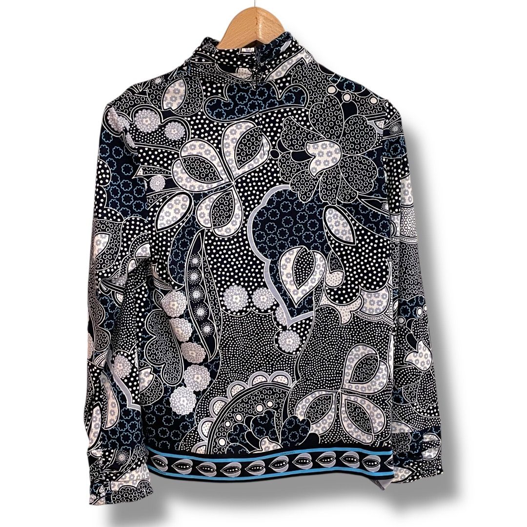 美品★レオナール 長袖 ニット カットソー タートルネック 花柄 サイズ40 美品 LEONARD 花柄タートルネックニット ブラック/ピンク Lサイズ