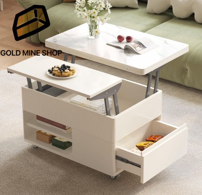 昇降式ローテーブル センターテーブル ダイニングテーブル ガス油圧式 ロック付き 北欧風 収納付き 幅90*奥行50*高さ45-56cm 油圧ヒンジ おしゃれ 組み立て簡単 昇降式テーブル ダイニングテーブル&frasl;センターテーブル 約幅115cm