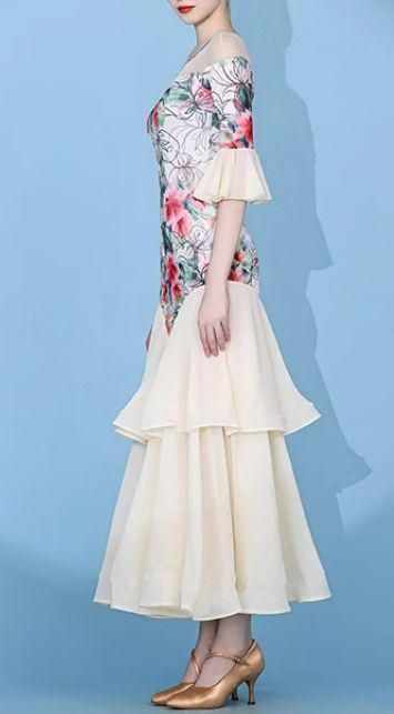 新品 社交ダンス 白 スカート ワルツ スタンダード パーティ 4764 新品