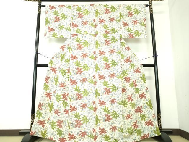平和屋着物○上質な小紋 型染 枝花文 鬼しぼ縮緬 正絹 逸品 DAAV6373ps