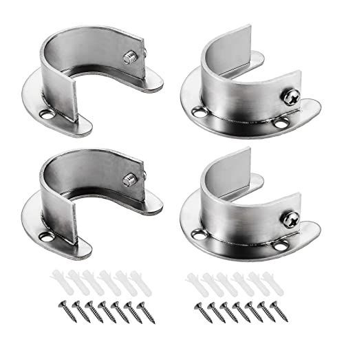 シルバー_32mm Lemfema クローゼットポールソケット U型ソケット クローゼットロッドサポート フランジソケット ロッド ポール 物干し竿 ホルダー 固定 U字型フランジロッドホルダー ステンレ