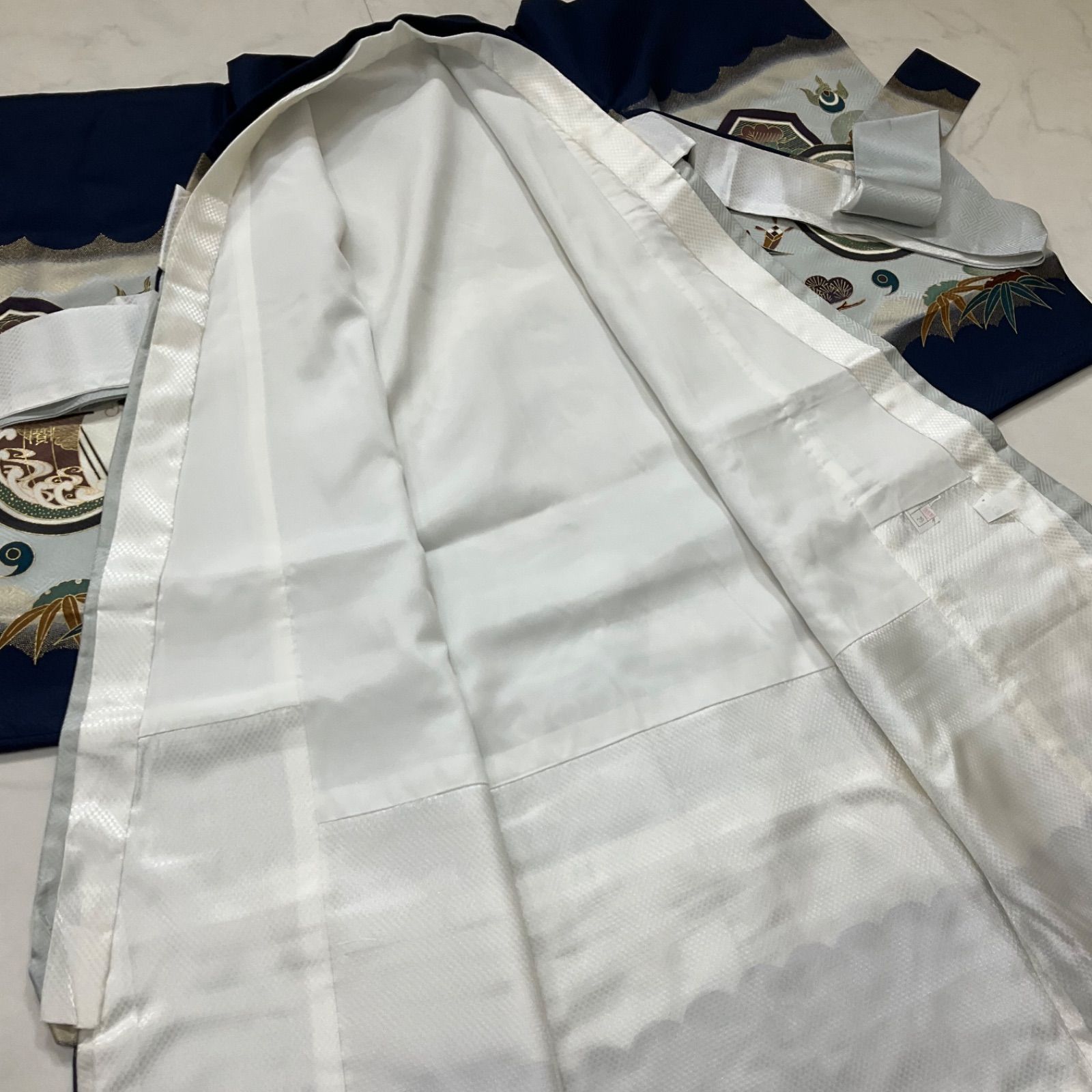 美品　正絹　お宮参り一つ身着物＆長襦袢セット　男の子　紺 美品 正絹 お宮参り一つ身着物＆長襦袢セット 男の子 紺