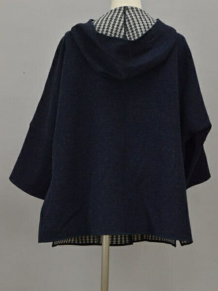 ルネ Rene フード ニットコート 36サイズ ネイビー×千鳥柄