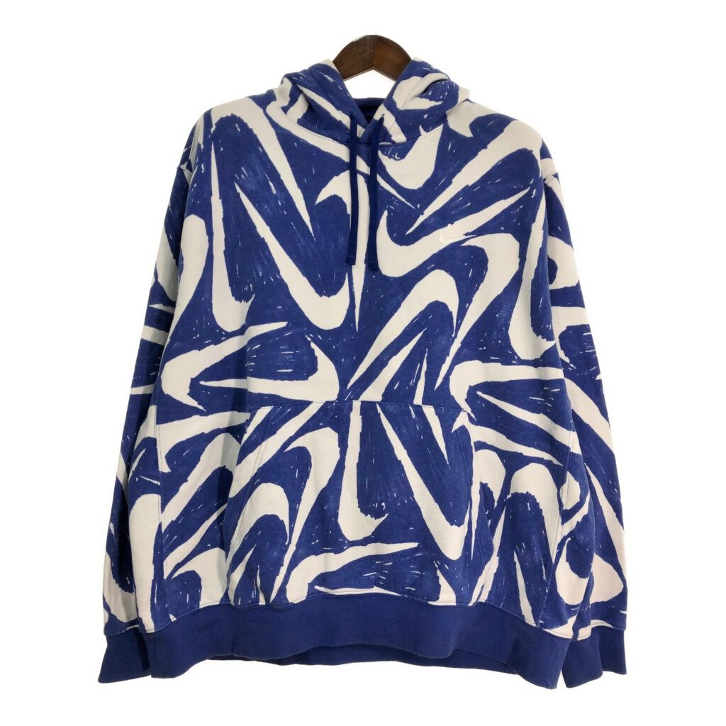 NIKE ナイキ 総柄 スウェットパーカー ブルー (メンズ XXL) 中古 古着 T1063