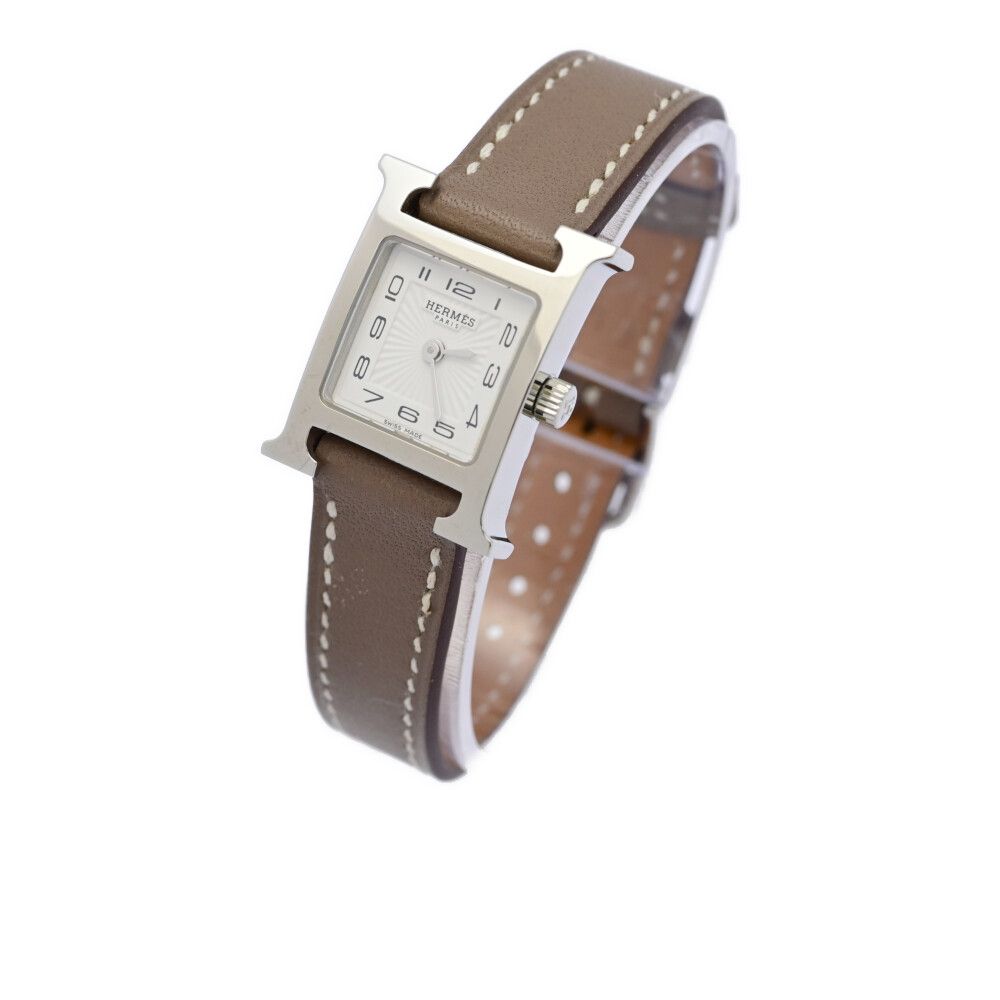 HERMES エルメス Hウォッチ･ミニ･2012年|クォーツ時計|SS|stainless steal-16.3g|037883WW00 HH1.110|ブラウン|翌日配送可 ♀ S レディース 591019