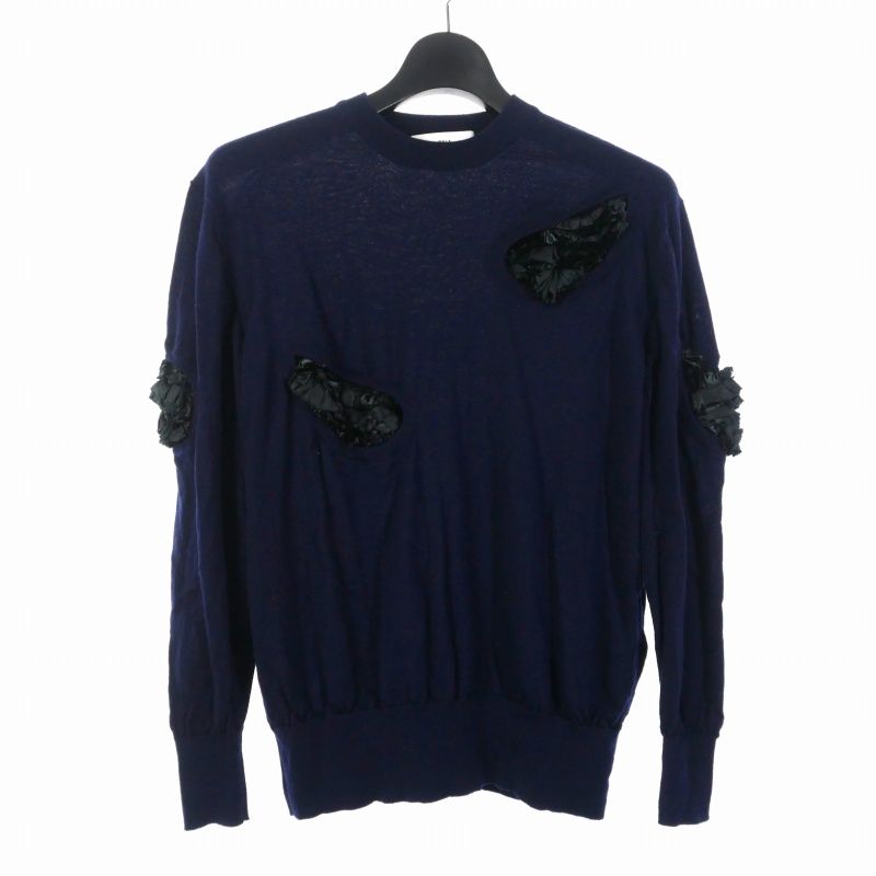 トーガ プルラ TOGA PULLA ウール フリルニット セーター 36 ネイビー  
