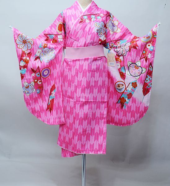二尺袖着物 単品 仕立て上がり From KYOTO 着物丈は着付けし易いショート丈 ピンク NO39595-3
