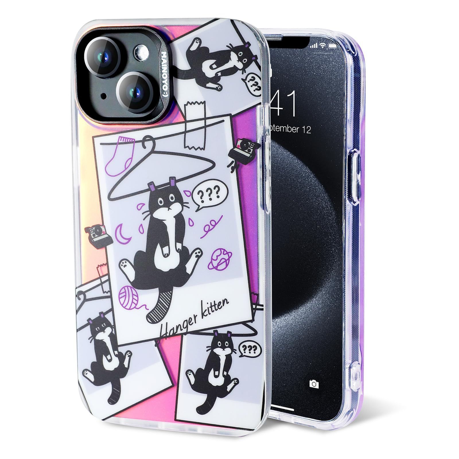 【人気商品】Mainoyo 対応 アイフォン ケース iphone 用 ケース カバー レーザー かわいい おしゃれ 綺麗 キラキラ アニメ 可愛い スマホケース (ねこ E iphone 12/12pro)