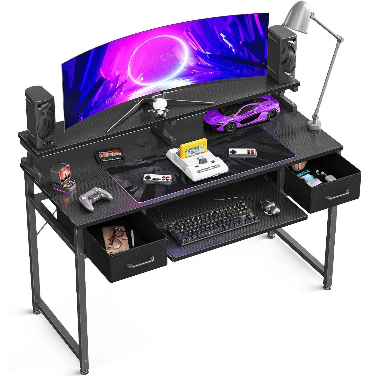 ビンテージ調パソコンデスク キーボードスライダー付き 幅120cm引き出し2杯付 Amazon | ODK パソコンデスク キーボードスライダー付き 幅120cm