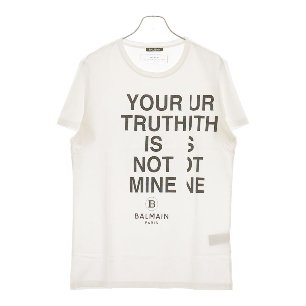 BALMAIN (バルマン) YOUR TRUTH IS NOT MINE ユア トゥルース イズ ノット マイン プリント 半袖Tシャツ ホワイト SHO16O1I222