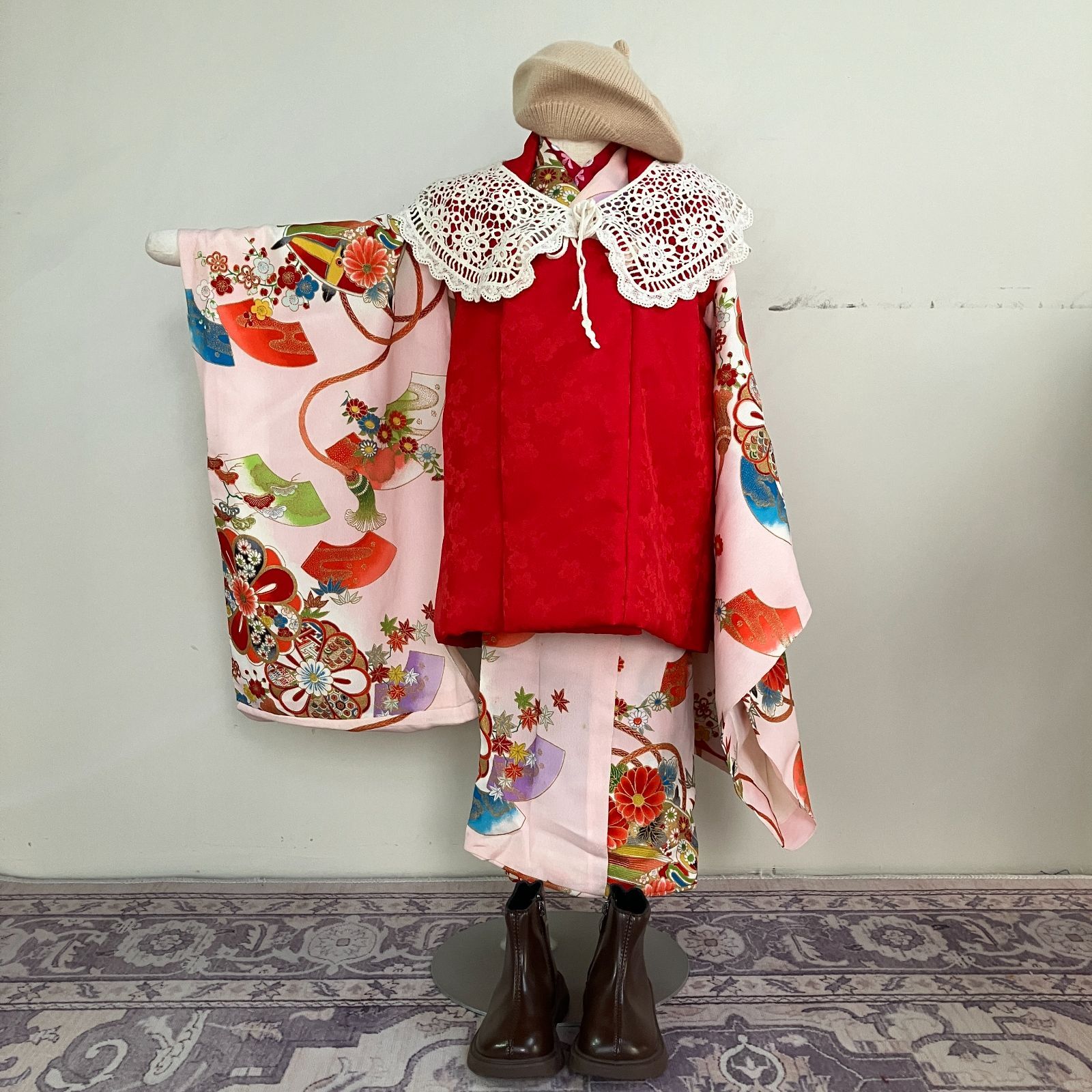 セミアンティーク 七五三3歳女の子着物 半襦袢 被布セット レトロ #きもの猫田 T354