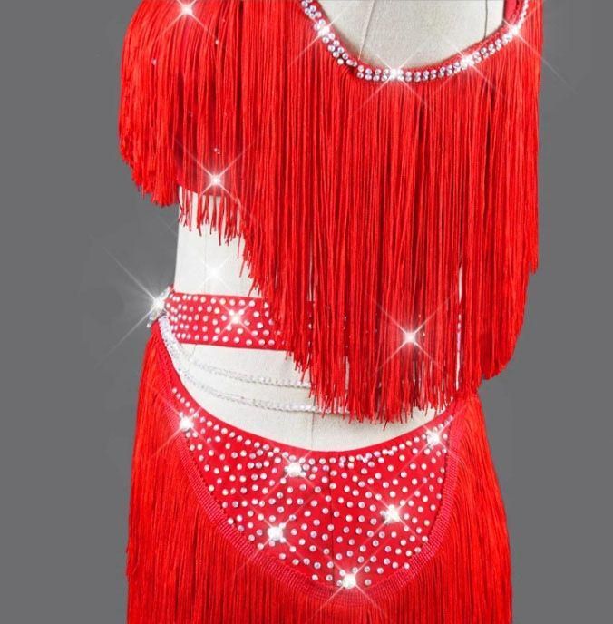 社交ダンスドレス ラテンドレス フリンジ 競技 デモ用 オーダーメイド