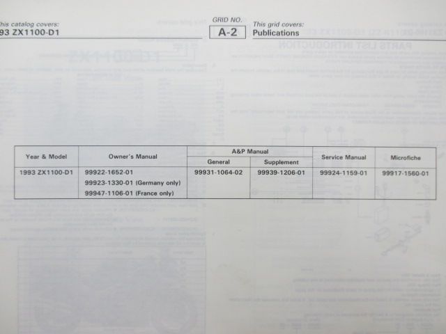 ZZ-R1100 パーツリスト 英語版 カワサキ 正規 中古 バイク 整備書