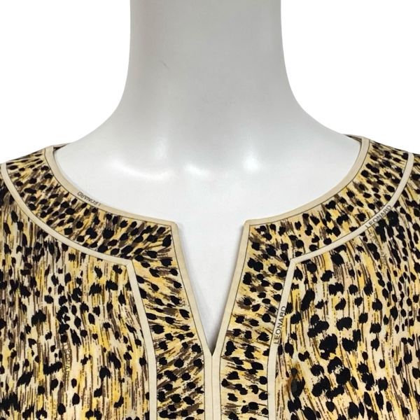 ◆ レオナール LEONARD チュニック ブラウス レオパード柄 長袖 ブラウン系 40 L 11号 レディース S5V341