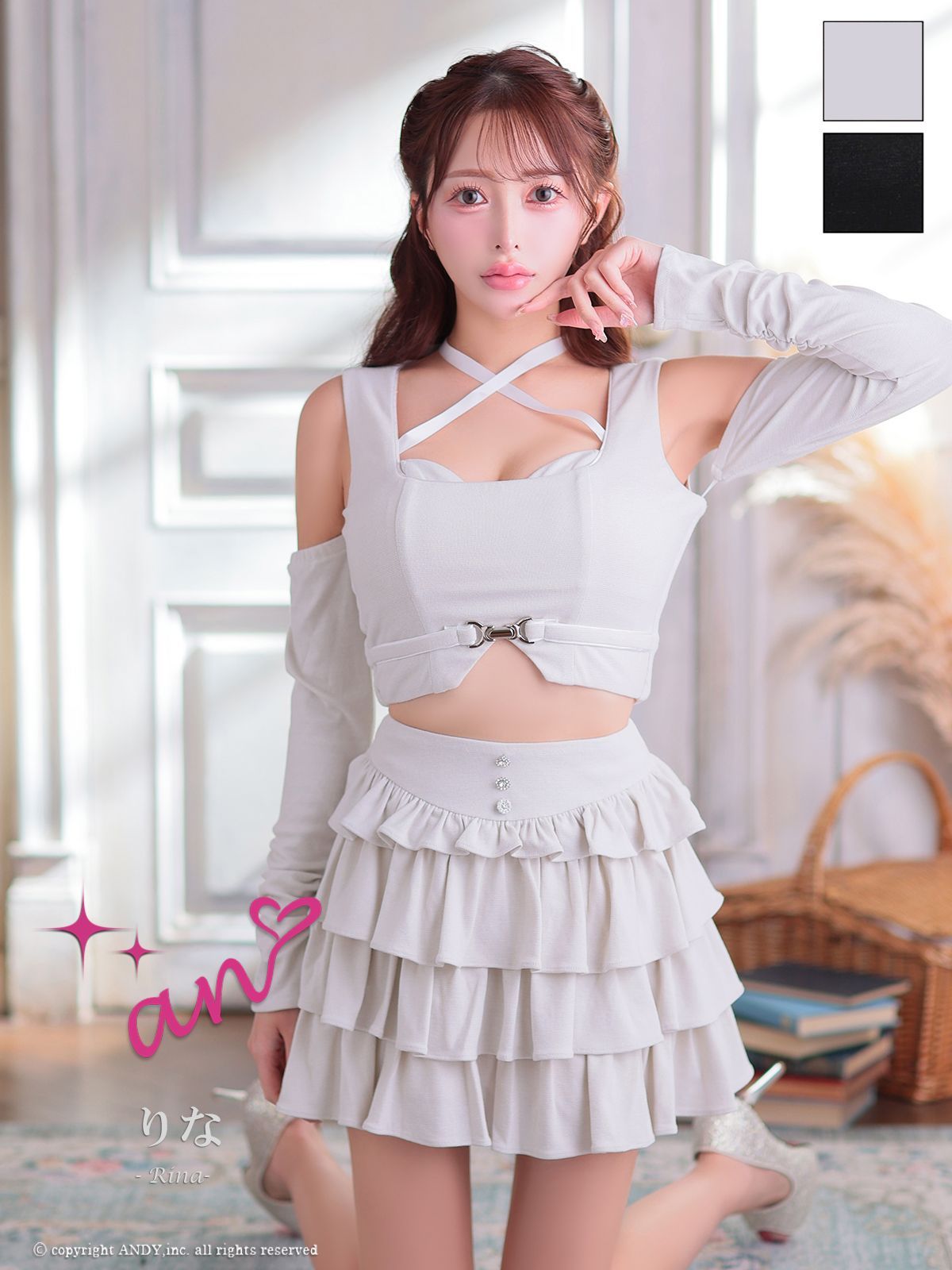 グレージュ AOC-3957 AOC3957-B-2508 an|アン マルチway| 長袖| 袖付き| オフショル| クロスネック| ティアード| フリル| ラメ| ストレッチ| フ | セットアップ| ミニドレス| キャバドレス NICORILABO_COM