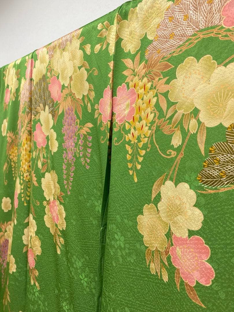 振袖 仮絵羽 刺繍 紋意匠 鶴 芍薬 菊 舞台衣装 正絹 未仕立て品 八掛