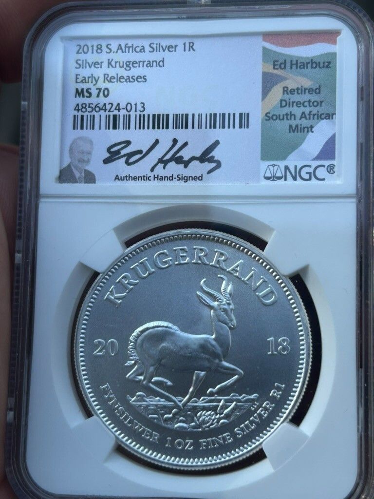 SOUTH AFRICA 2018 Silver Krugerrand Early Releases NGC MS70 Ed Harbuz Signed ***