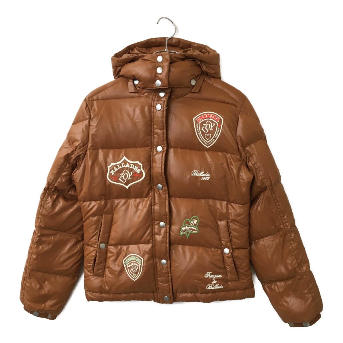 中古 レディース ゾーイ ZOY ダウンジャケット 38(M) 茶色 ブラウン ダブルジップ 刺しゅう