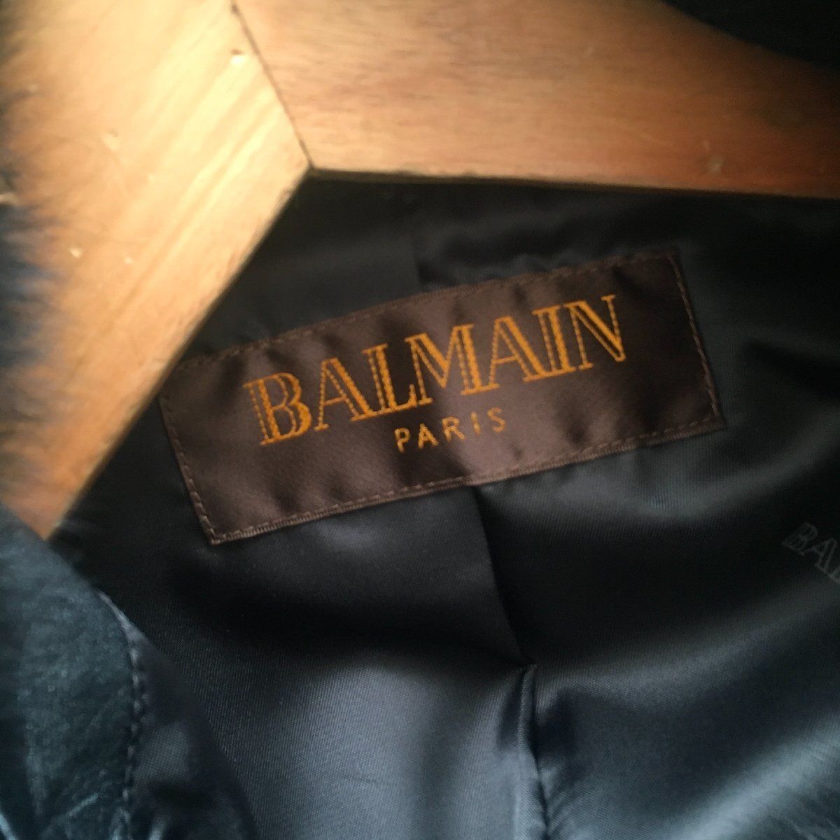 美品 BALMAIN バルマン フォックスファー付き 羊革 レザー コートL