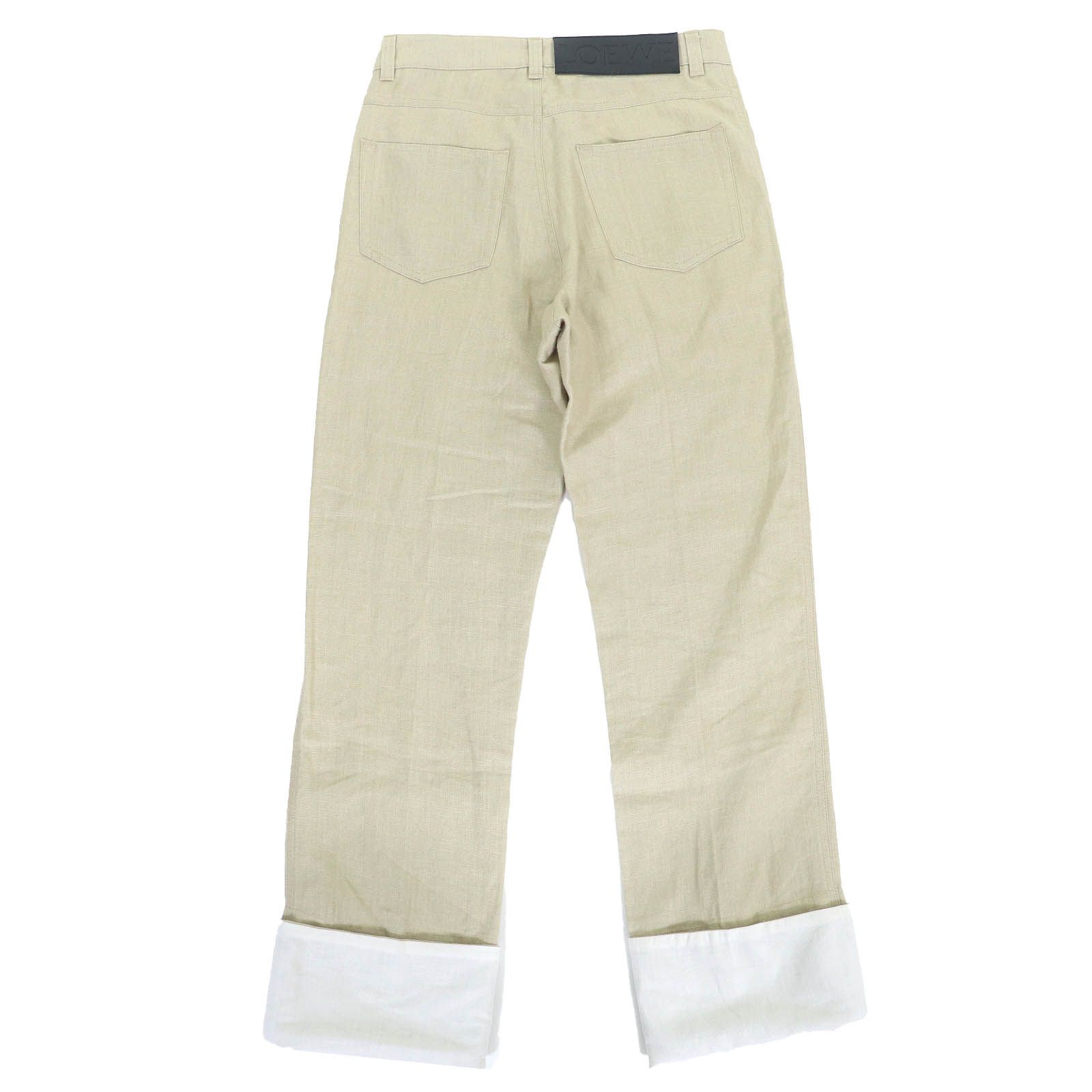 △LOEWE ロエベ D2162111BO リネン100% アナグラムボタン ロゴレザーパッチ フィッシャーマンパンツ ベージュ 34 フランス製 レディース