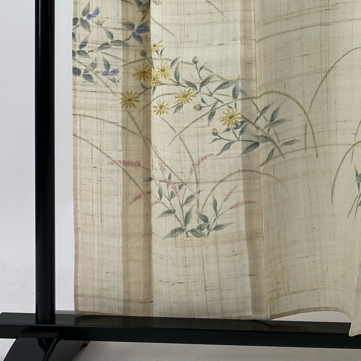 訪問着 身丈158cm 裄丈64cm M 薄物 紬地 草花 ベージュ 正絹 名品  