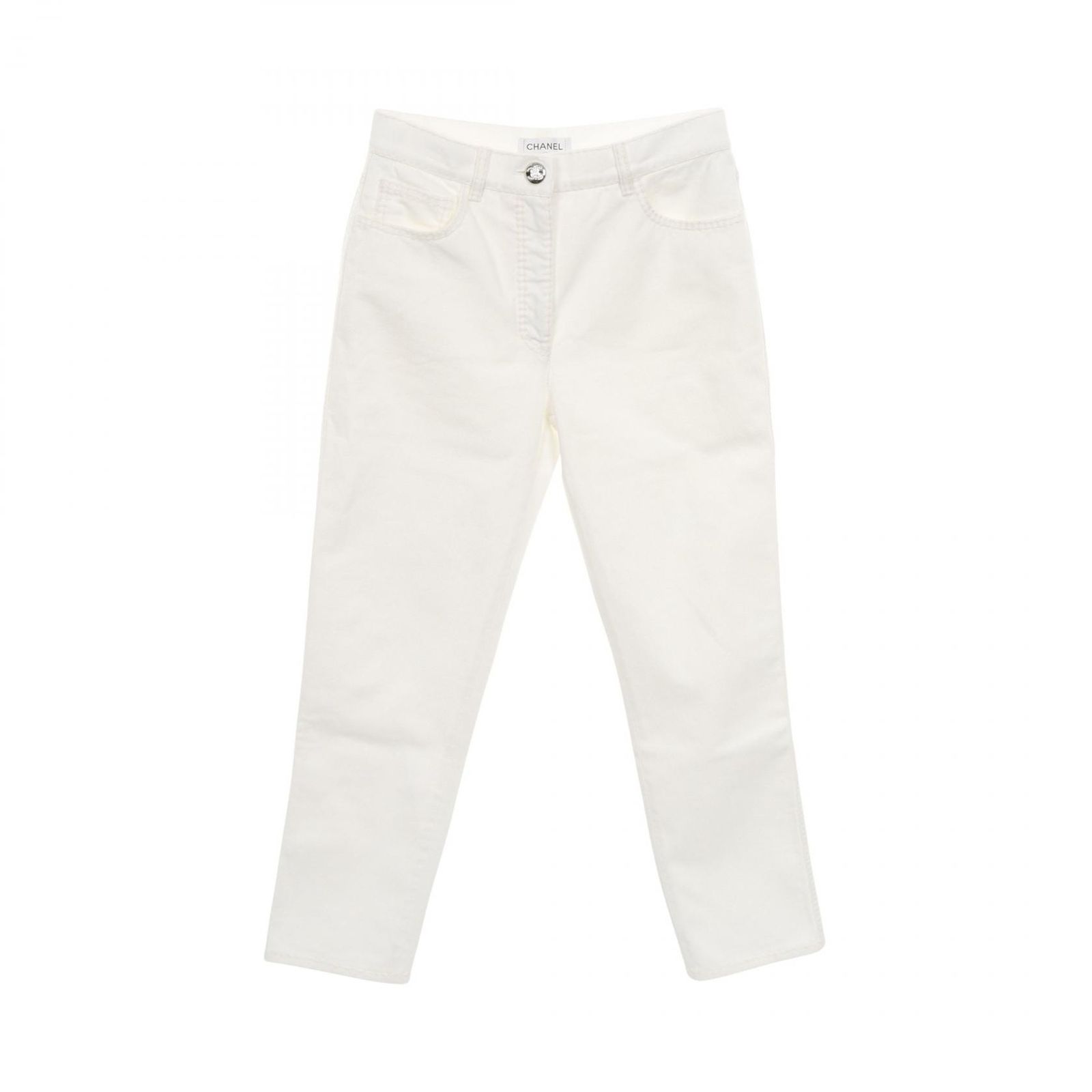 シャネル CHANEL デニムパンツ ココマークボタン P77384V69970 ホワイト コットン デニムパンツ レディース Used A