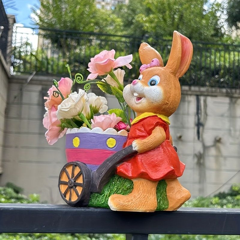 鉢植え 植木鉢 プランター プラントポット フラワーポット ガーデニング 樹脂 屋内 屋外 インテリア 庭 玄関 一輪車で運んでいるウサギ うさぎ ラビット 多肉植物 サボテン 可愛い