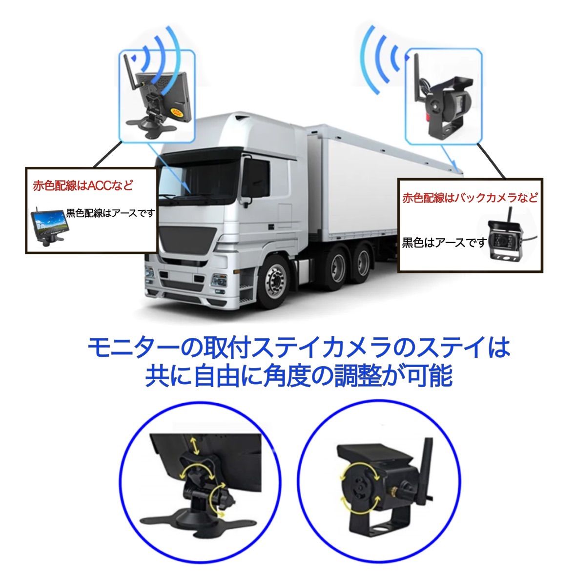 ワイヤレスバックカメラセット ルームミラー+小型バックカメラ＋無線トランスミッター お得な3点セット GL-700HWBT100BK801 『12v⁄24v 7インチ』ルームミラーモニター ワイヤレス