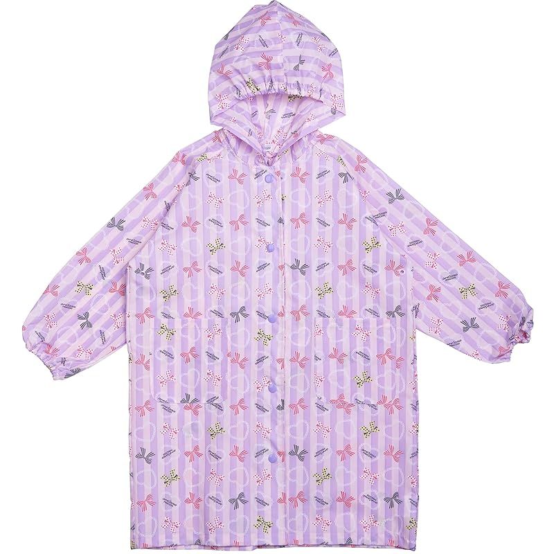 正規品，大人気 [アリサナ] レインコート キッズ ランドセル対応 女の子 子供 リボン柄 収納ポーチ付き ストライプ・ピンクxラベンダー 150cm ファッション雑貨