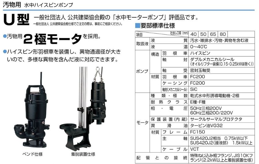 【爆売り！】 ツルミ 水中モーターポンプ 80U23.7 非自動