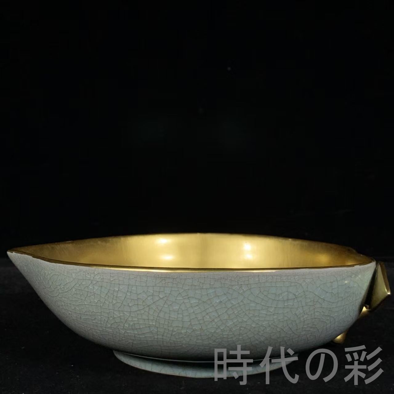 中国古美術 宋代 汝窯 金 嬰戯図 桃形洗 筆洗 書道具 案頭 文房置物 青磁 古陶磁器 旧蔵 古賞物 古玩 時代物 R0710110113