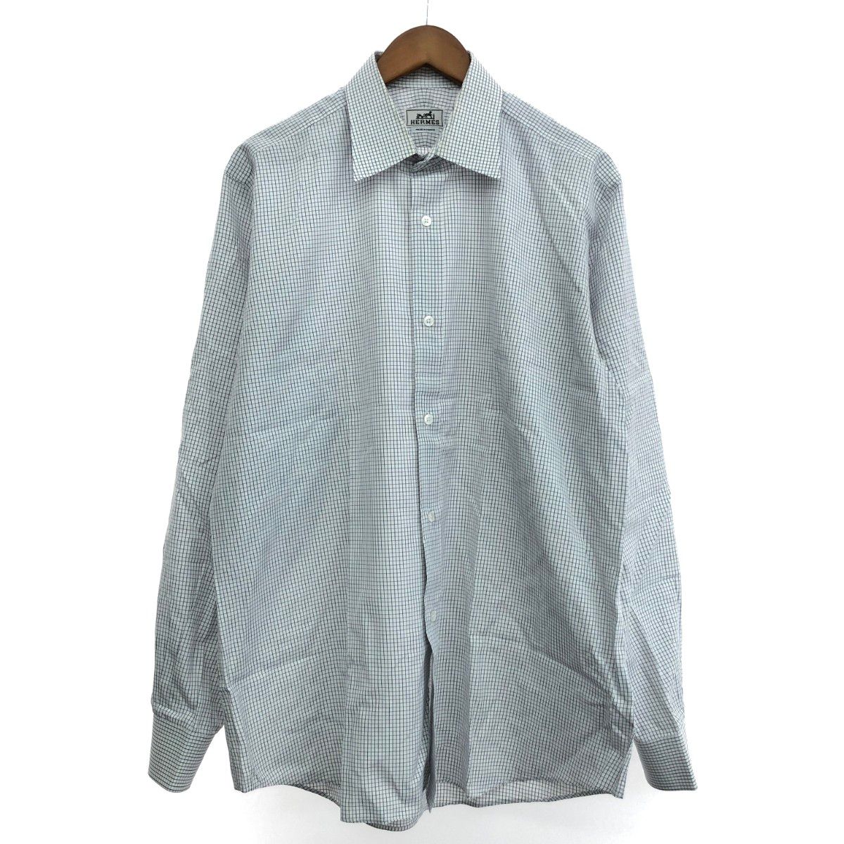 HERMES エルメス 長袖シャツ サイズ:42 セリエ釦/チェック ホワイト